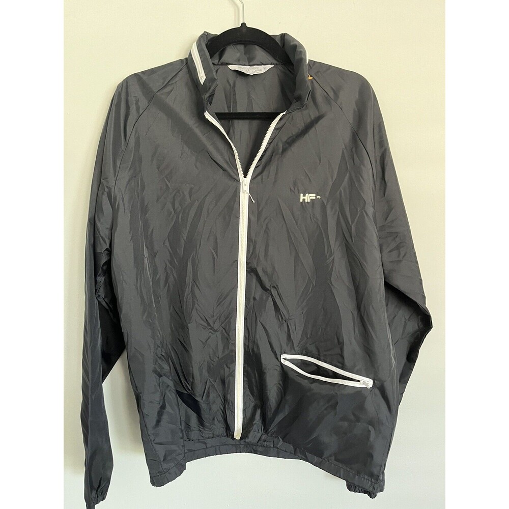 Vintage Rainbow Sportswear Nylon Black Windbreaker Zip Pocket Hood Size M